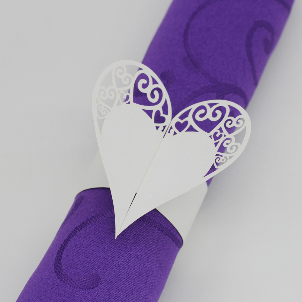 Hollow Creative Heart Shape Laser Cut Paper Napkin Ring for Wedding Party Dinner Table Decoration Napkin Buckle