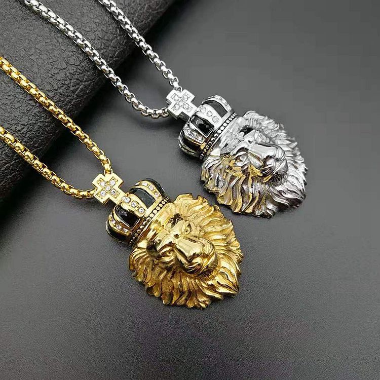 HIPHOP necklace titanium steel color preserving vacuum plated 18K gold diamond crown lion head pendant
HIPHOP necklace titanium steel color preserving vacuum plated 18K gold diamond crown lion head pendant