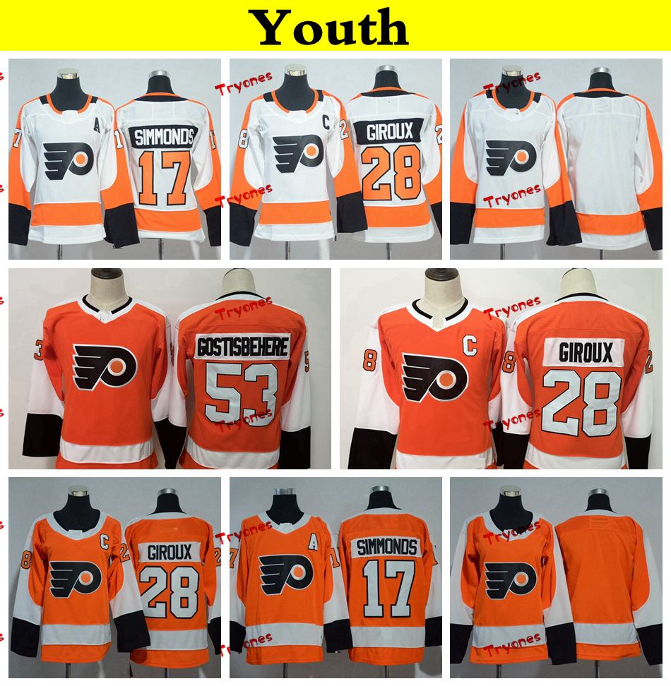 Youth Philadelphia Flyers 2019 28 Claude Giroux 17 Wayne Simmonds 53 Shayne Gostisbehere Hockey Jerseys Kids Boys Girls Stitched Shirts, White 17
Youth Philadelphia Flyers 2019 28 Claude Giroux 17 Wayne Simmonds 53 Shayne Gostisbehere Hockey Jerseys Kids Boys Girls Stitched Shirts, White 17