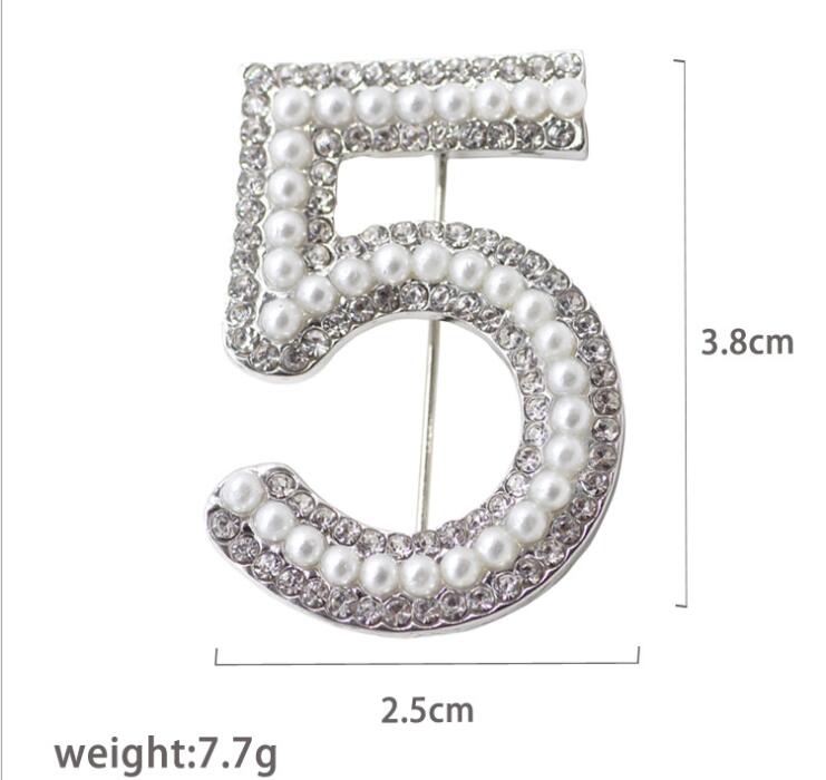 Gold Color/Silver Brooches Letter 5 Full Crystal Rhinestone Brooch Pins For Women Party Flower Number Brooches Jewelry SHU18