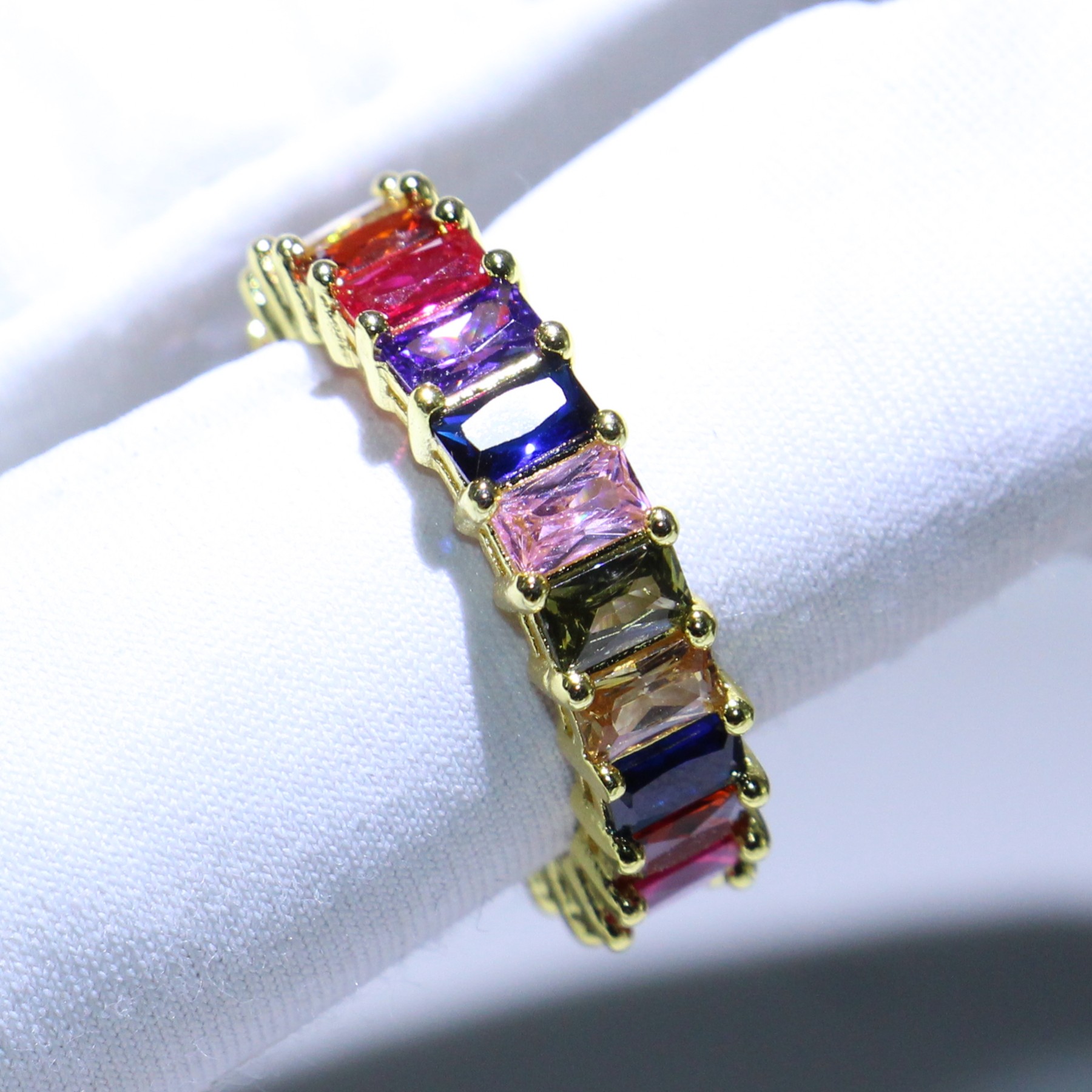 2019 New Arrival Cut Shinning Luxury Jewelry 925 Sterling Silver&Gold Fill Multi Color Topaz CZ Diamond Stackable Women Wedding Band Ring