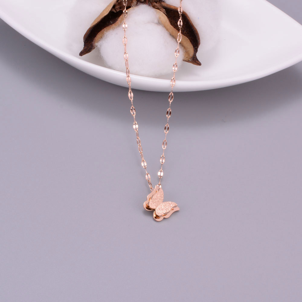 Shining Scrub Butterfly Pendant Necklace Stainless Steel 14k Gold Plated Titanium Steel Jewelry Woman Girl Gift