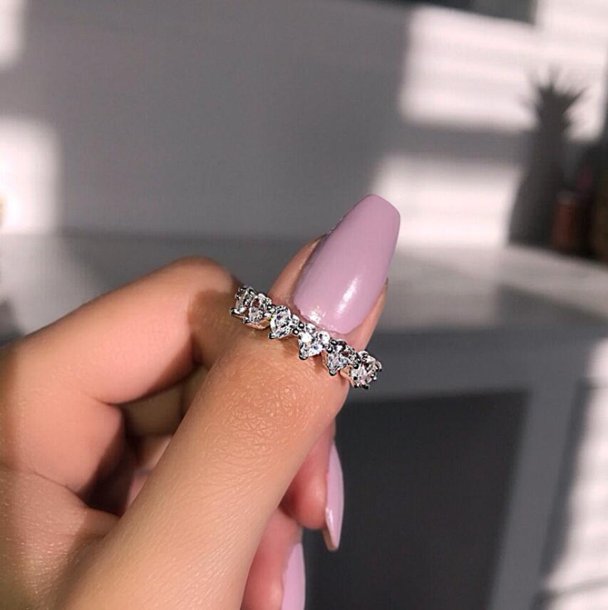 2021 Simple Fashion Jewelry Ins Top Sale Real 925 Sterling Silver Pave White Sapphire CZ Diamond Eternity Sweet Cut Women Wedding Engagement Band Cros