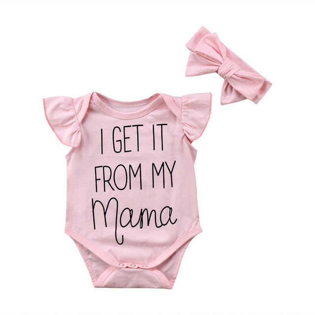 GET IT FROM MY MAMA Letter Newborn Baby Girls Floral Romper Jumpsuit Headband Outfits Clothes Set