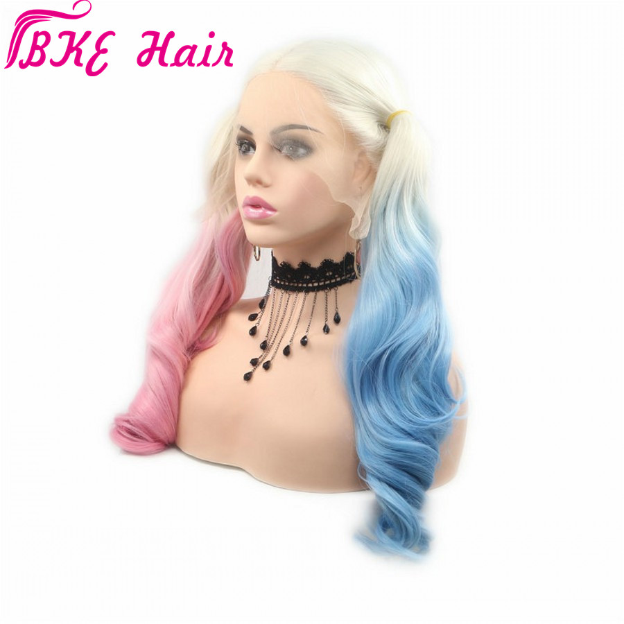 Perruques long Blonde Ombre Blue/ Pink Wigs Synthetic Lace Front Wig for white women Heat Resistant Hair full wig Cosplay Party Hairstyle