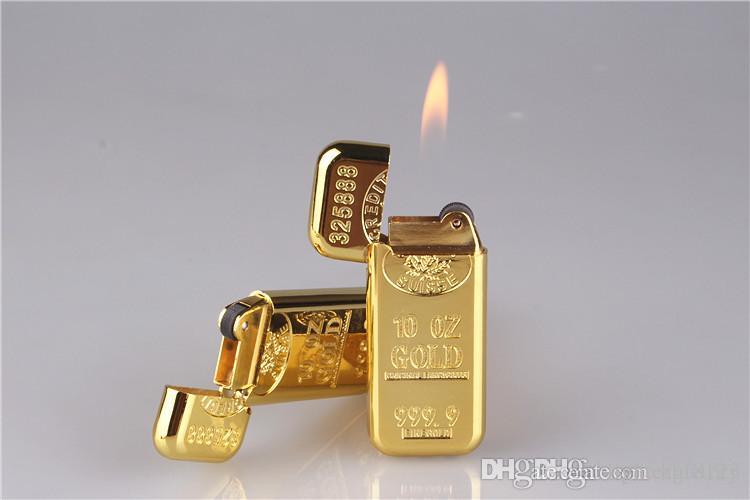 Arrival Cigarette Accessories Fashion New Gold Bar Torch Shape Butane Gas Unfilled Lighters Grinding Wheel Metal Lighter W260202