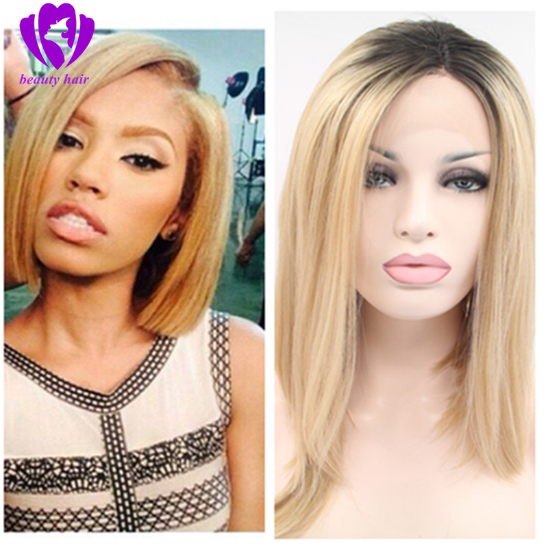 150% 13x4 Synthetic Lace Front Simulation Human Hair Wigs For Women #27 Highlight Wig Brazilian 613 Blonde Ombre Short Bob Lace Front Wigs