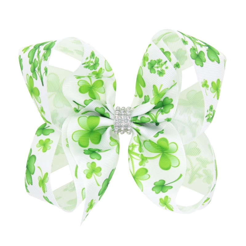 Hair Accessories Bows Clips St. Patrick's Day 6 Inches Hairpins Headbands For Children Girls Woman Headwear Green Shamrock Clover Printed Ribbon 