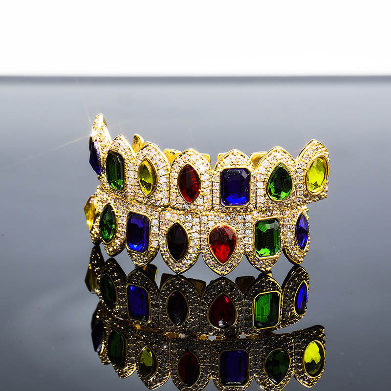 moissanite Gold Plated Iced Out Dia Vampire Top and Bottom grillz for Your Teeth