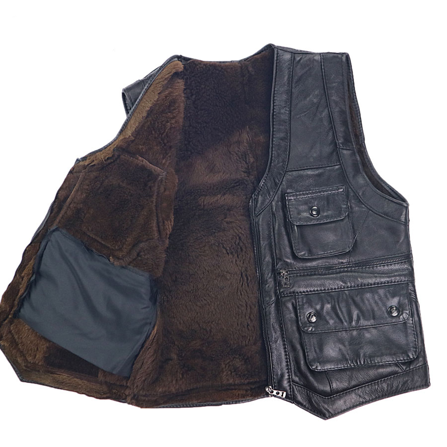 High quality Men's Genuine Leather vest Clothing double faced fur Motorcycle Vest Punk Men Sleeveless Jacket new plus size, Black
High quality Men's Genuine Leather vest Clothing double faced fur Motorcycle Vest Punk Men Sleeveless Jacket new plus size, Black