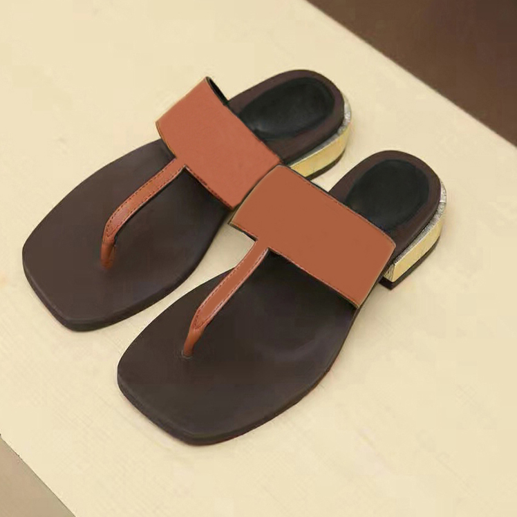 Shoes Women Casual Slipper 100% Real Leather Flip Flops Sandals Summer Slides Slippers Metal Chain Slippers SZ 5 - 11