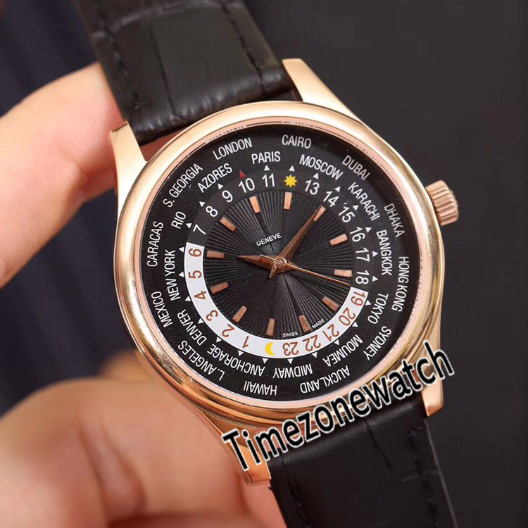 New 5230R Rose Gold Black Dial World Time Japan Miyota 8215 Automatic Mens Watch Sapphire Black Leather Strap Cheap Timezonewatch E26b2, Customized waterproof service
New 5230R Rose Gold Black Dial World Time Japan Miyota 8215 Automatic Mens Watch Sapphire Black Leather Strap Cheap Timezonewatch E26b2, Customized waterproof service