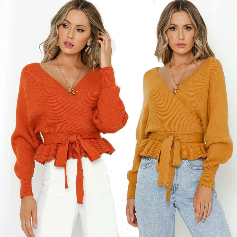 Sexy V Neck Backless Autumn Winter Long Sleeve Ruffles Lace Up Knitted Sweater Female 2019 Women Sweaters And Pullovers jumpers, Red
Sexy V Neck Backless Autumn Winter Long Sleeve Ruffles Lace Up Knitted Sweater Female 2019 Women Sweaters And Pullovers jumpers, Red