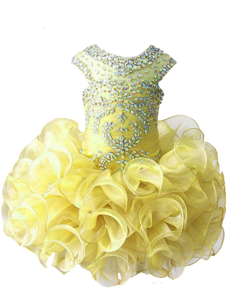 Little Girls Glitz Beaded Pageant Cupcake Dresses Infant Mini Short Skirts Toddler Tutu Ruffles Flower Girl Dresses