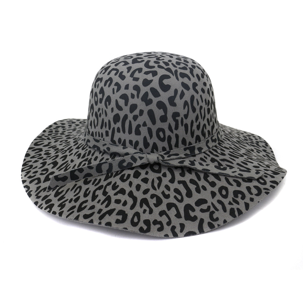 Large Brim Leopard Print Felt Dome Hat Wome Fedora Hats Fascinators Hat for Women Elegant Floppy Cap Sun Protection Chapeau