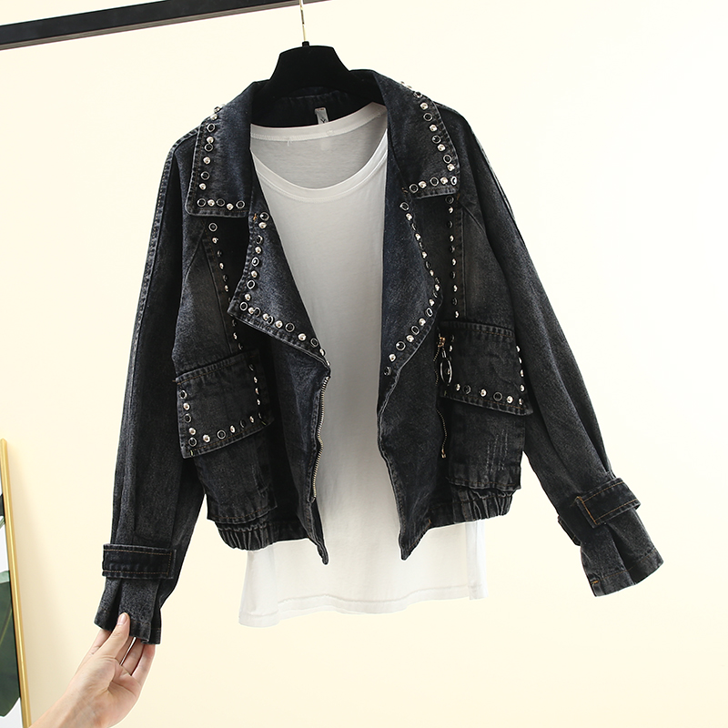 Women Oversize Denim Jacket Rivets Baggy Boyfriend Casual Jeans Outerwear Denim Coat Ladies Beads Loose High Street Jeans Jacket, Black
Women Oversize Denim Jacket Rivets Baggy Boyfriend Casual Jeans Outerwear Denim Coat Ladies Beads Loose High Street Jeans Jacket, Black