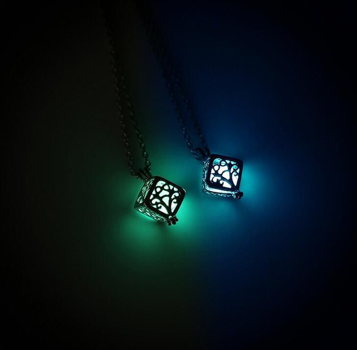 Hollow cube can open luminous pearl personality creative necklace DJN134 mix order Pendant Necklaces jewelry