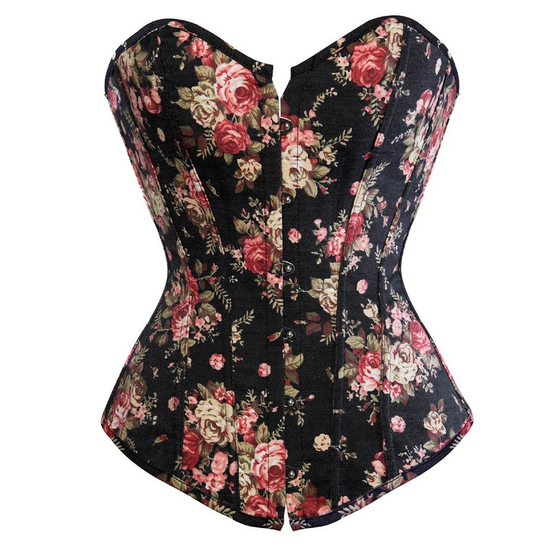 Brocade Denim Floral Padded Corset Women Sexy Cowboy Lace-up Mix Styles S-XXL Multicolor Fashion Zipper Overbust Bustier