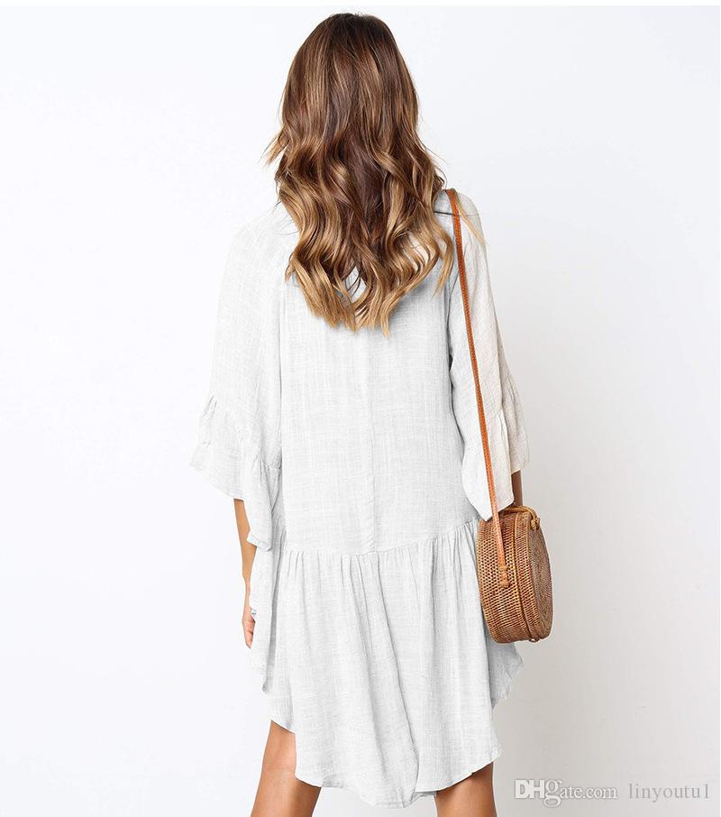 2020 Irregular T Shirt Solid Color Femme 2019 Long Back Short Front Tops Ripped T Shirts Kawaii Plus Size Fashion Seven-quarter sleeve tops