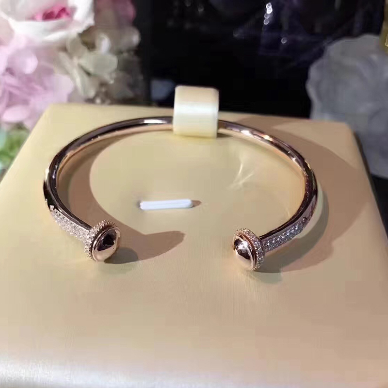 Hot Brand Pure 925 Sterling Silver Jewelry For Women Rotate Ball Bangle Bead Bangle Wedding Jewelry Open Rose Gold Bracelet CX200702