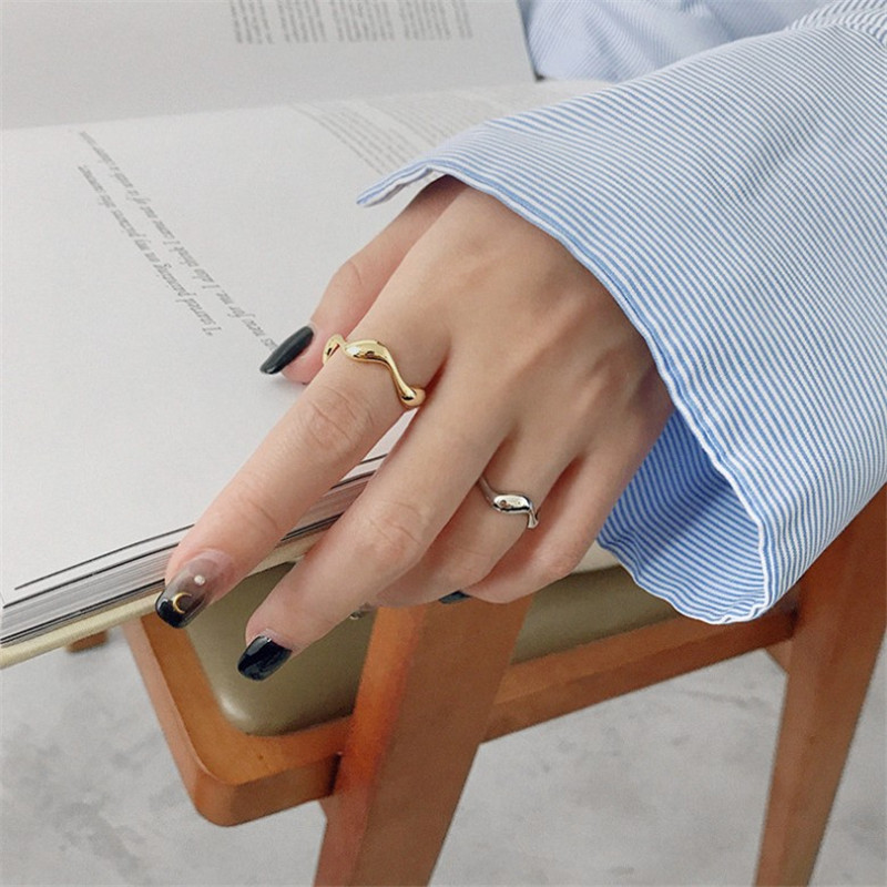 925 Sterling Silver Irregular Wavy Rings For Women Fine Jewelry Classic Geometric Concave Convex Open Statement Ring