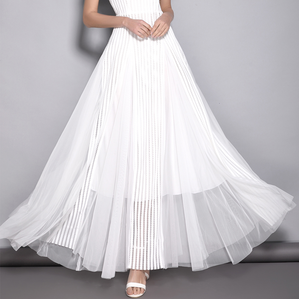Women's V Neck Short Sleeves Hollow Out Party Prom Elegant Patchwork Long Runway Dresses