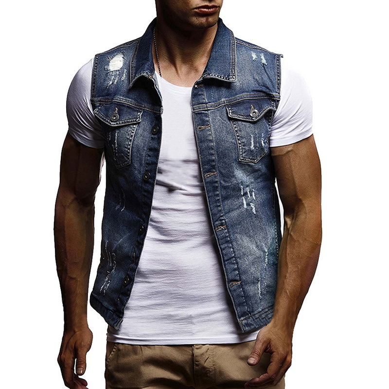 SHUJIN Men Slim Fit Sleeveless Jeans Jacket 2019 Summer Fashion Classic Denim Vest black Turn-down Collar Jeans Waistcoat T200117