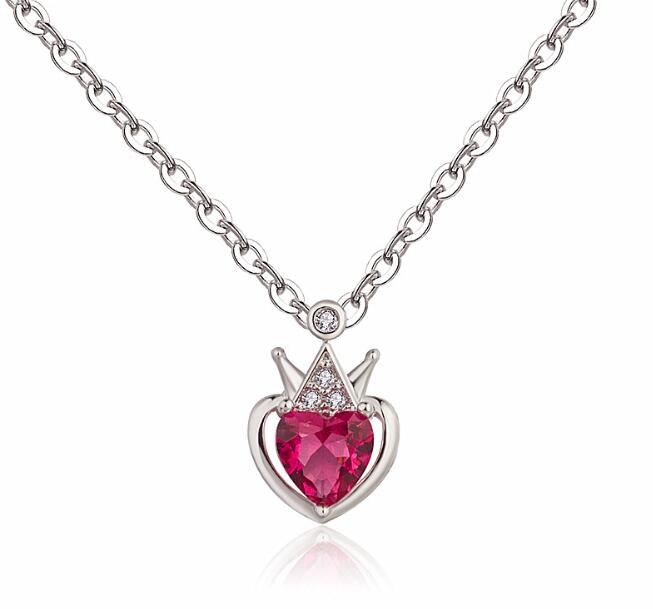 Color gold necklace crown red tourmaline clavicle chain heart-shaped fashion ladies diamond pendant necklace WY405