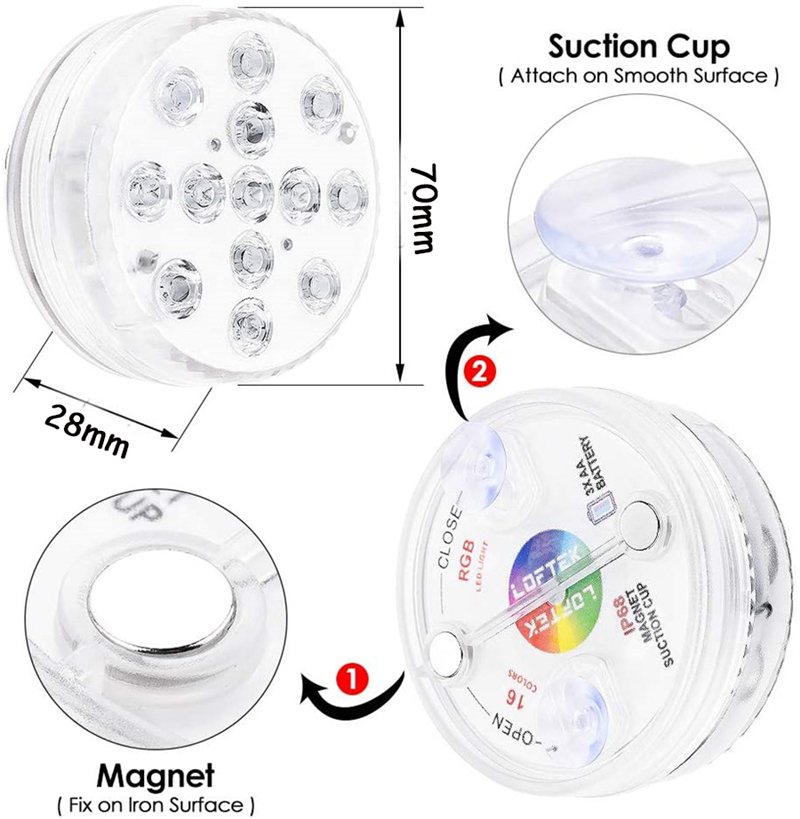 RGB Submersible Light with Magnet 13 LED Underwater Night Light Easy Carrying Great for Bar Swimming Pool Party Decoration