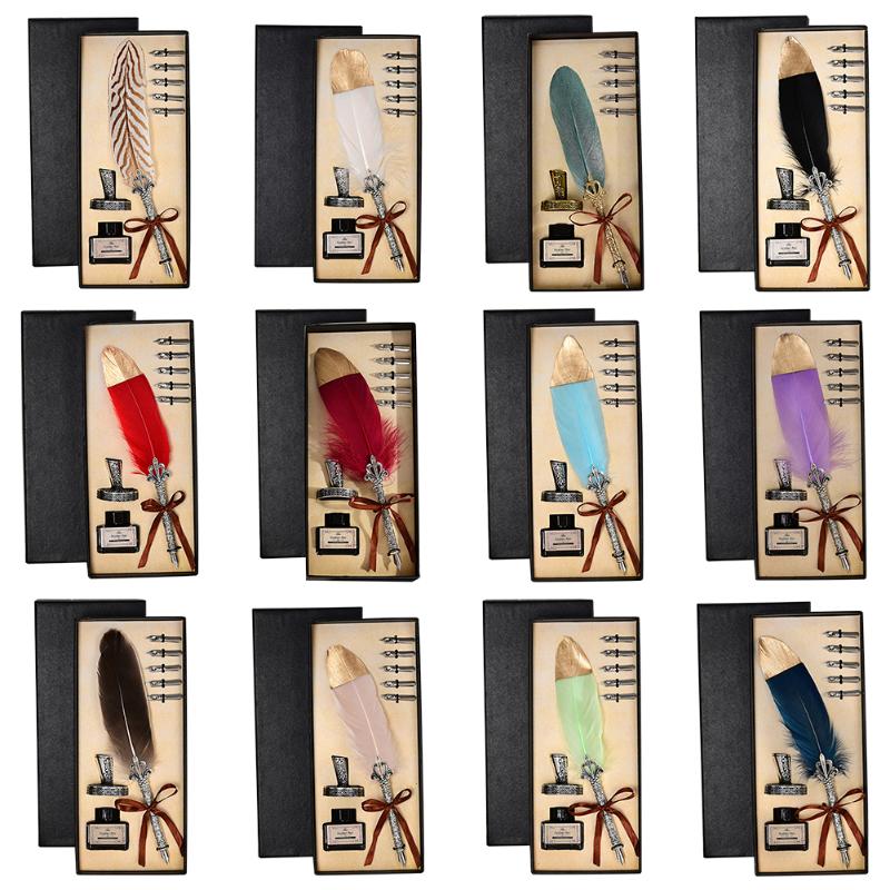 Vintage Calligraphy Feather Dip Pen Fashion Pen Handle 2/5 Nibs Writing Ink Set Quill Fountain Writing Set Gifts for Childs, Red
Vintage Calligraphy Feather Dip Pen Fashion Pen Handle 2/5 Nibs Writing Ink Set Quill Fountain Writing Set Gifts for Childs, Red