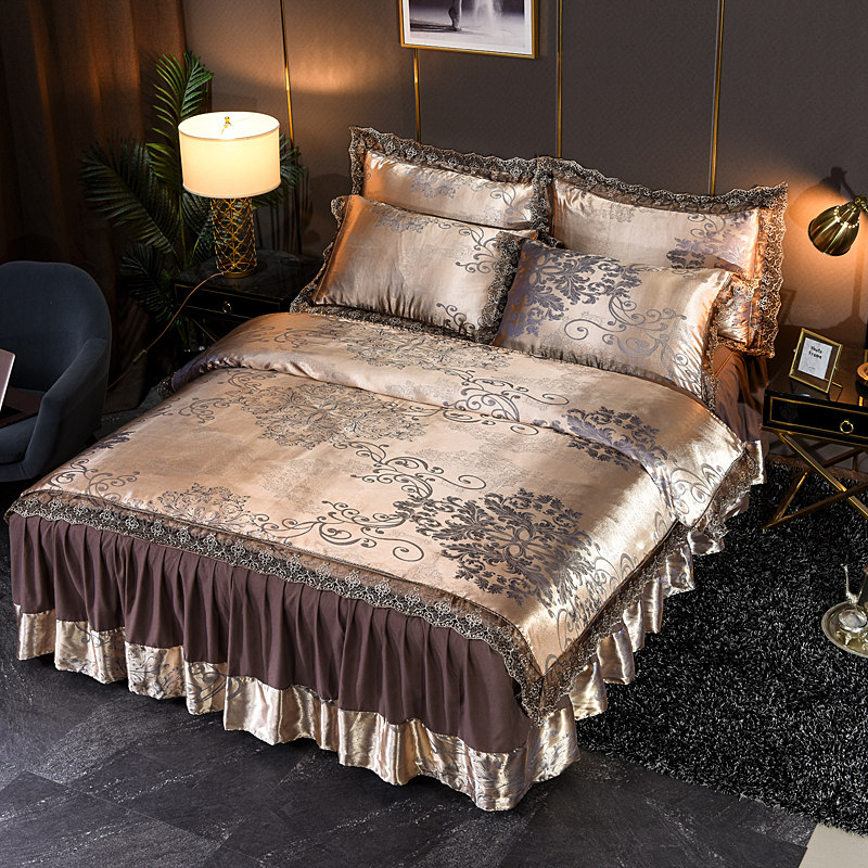 European Satin Jacquard 4-piece Bedding Set Queen Size Fitted Sheet Luxury King Lace Modal Duvet Cover Pillow Shams Bedclothes, No.20
European Satin Jacquard 4-piece Bedding Set Queen Size Fitted Sheet Luxury King Lace Modal Duvet Cover Pillow Shams Bedclothes, No.20