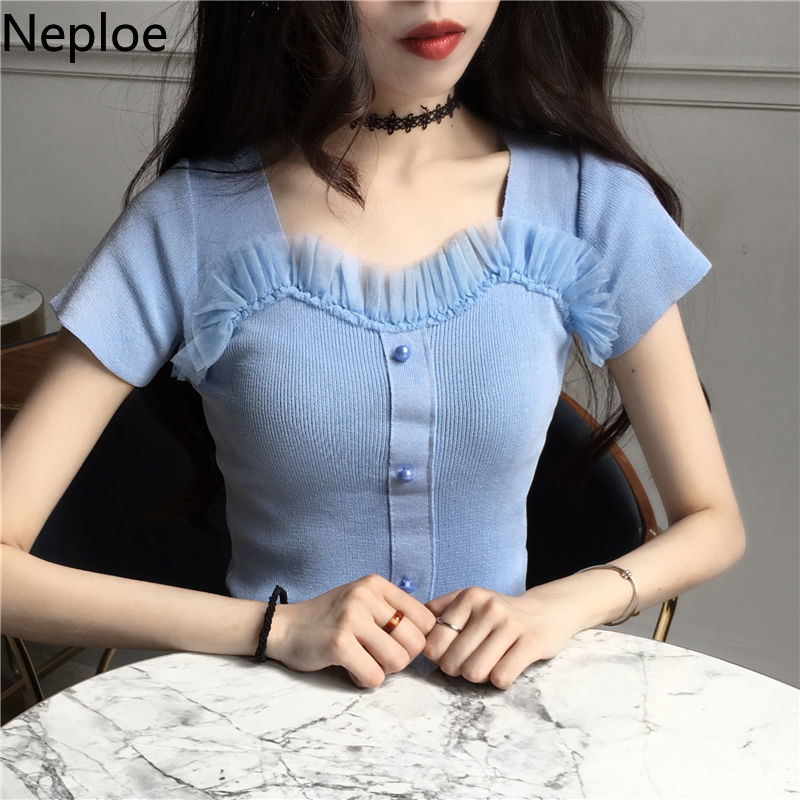 Neploe Spring 2020 Knitted T Shirts Women Korean Elegant Square Collar Tees Short Sleeve Slim Pull Femme Female Tops 1A493, White
Neploe Spring 2020 Knitted T Shirts Women Korean Elegant Square Collar Tees Short Sleeve Slim Pull Femme Female Tops 1A493, White