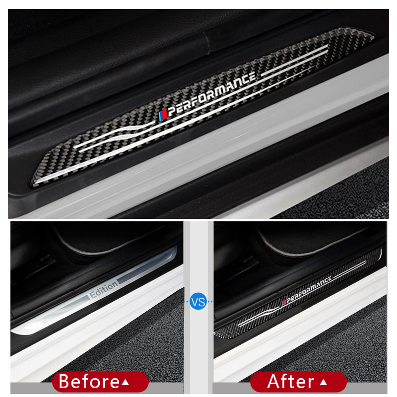 Accessories Door Sill Scuff Plate Guards Carbon Fiber Door Sills Protector Stickers For BMW F10 F30 F34 E70 X1 X5 X6 Car Styling