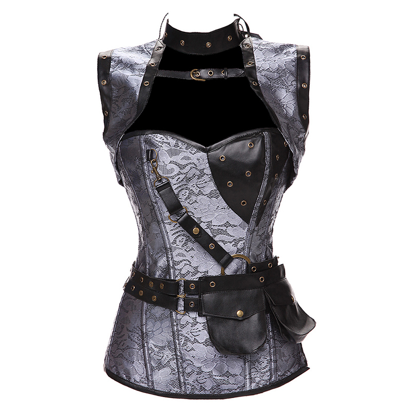 Dobby Faux Leather Punk Corset Steel Boned Gothic Clothing Waist Trainer Basque Steampunk Corselet Cosplay Party Outfits S-6xl Y19070201