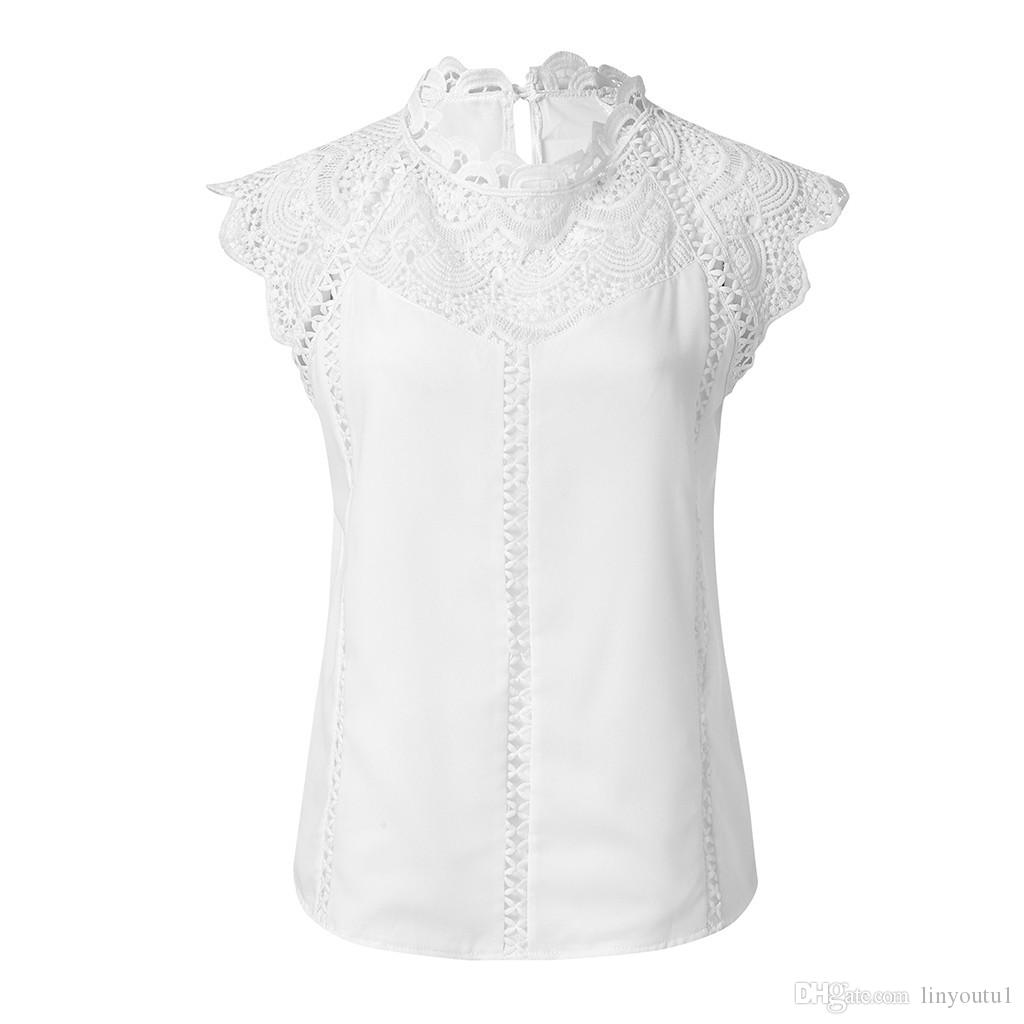 Summer fashion 2020 Women Lace Blouses Ladies Solid Causal Sleeveless Hollow Out Blouse Tops Chiffon Shirt