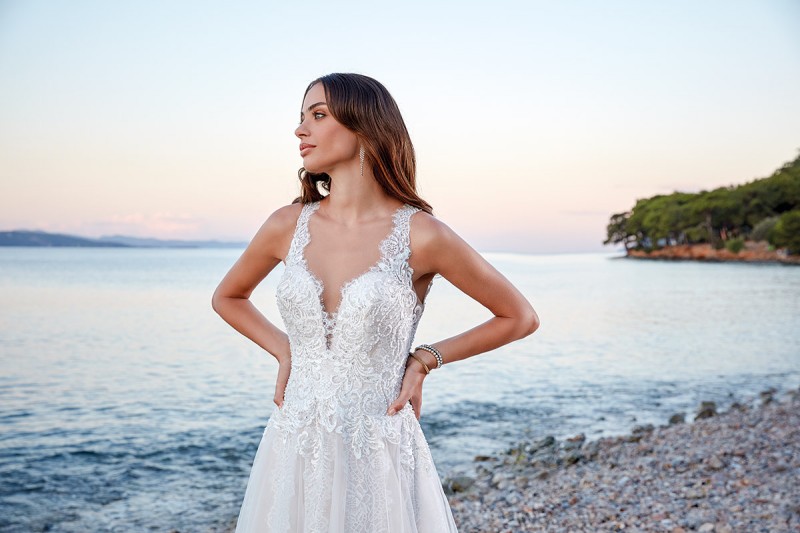 eddy k wedding dresses v neckline lace bridal gowns with beads abiti da sposa button back boho a line wedding dress cheap