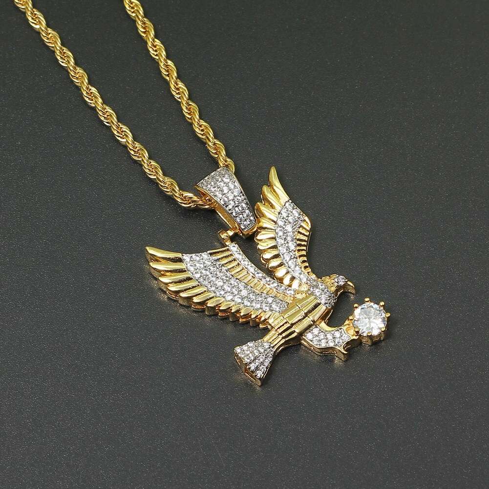 hip hop Eagle diamonds pendant necklaces for men western copper zircon luxury necklace real gold plated 3mm 60cm Stainless steel t