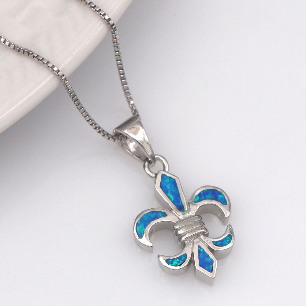 Wholesale- Simple blue opal pendant necklace for men and women Elegant European style classic pattern necklace for party gifts