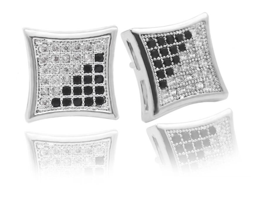 hip hop full diamonds ear studs for men geometry black rhinestone gold stud earrings alloy diamond square jewelry good gifts for boyfriend