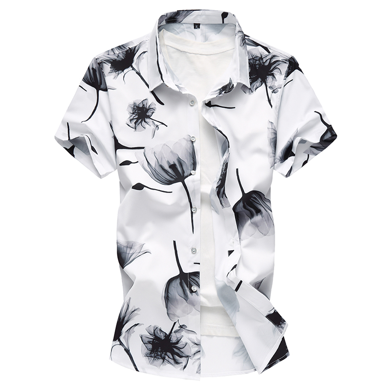Summer Men's Shirt New Fashion Chinese Style Ink Print Short Sleeve Shirt Mens Clothes Trend Casual Flower Shirts Mens 7XL