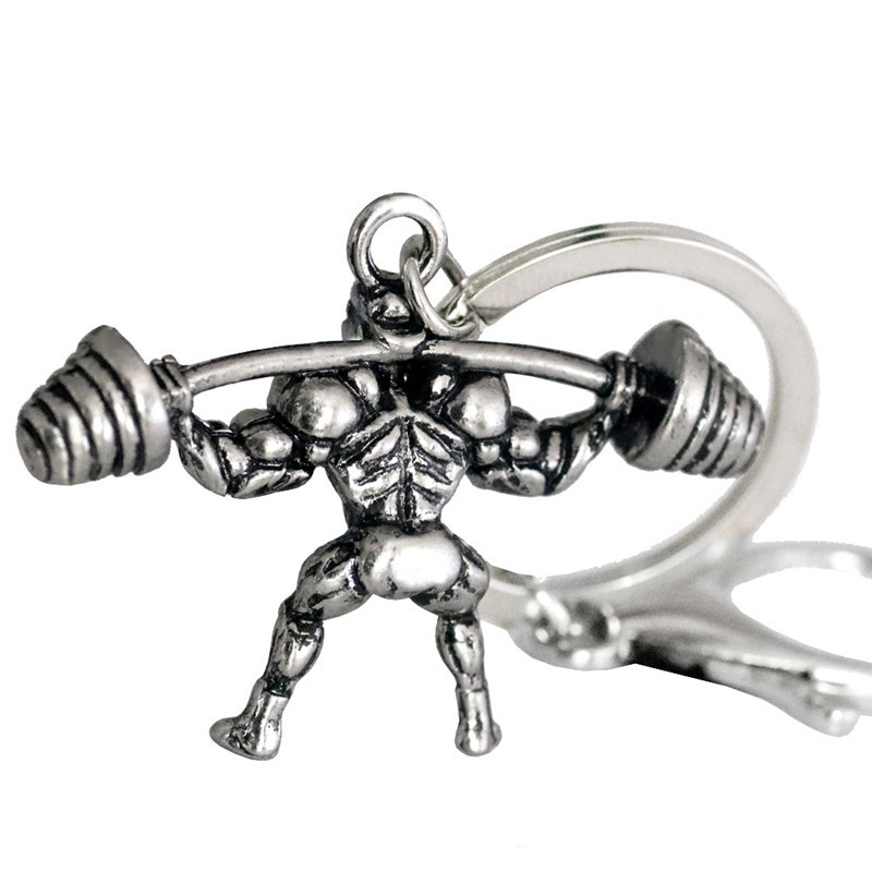Fashion men's sports fitness series jewelry muscle men weightlifting metal key chain