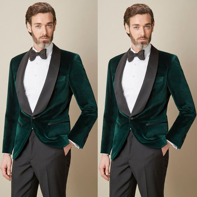 Green Velvet Wedding Tuxedos Black Shawl Lapel Groom Wear Pants Suits Mens Designer Jackets Custom Made Blazer 1 Piece