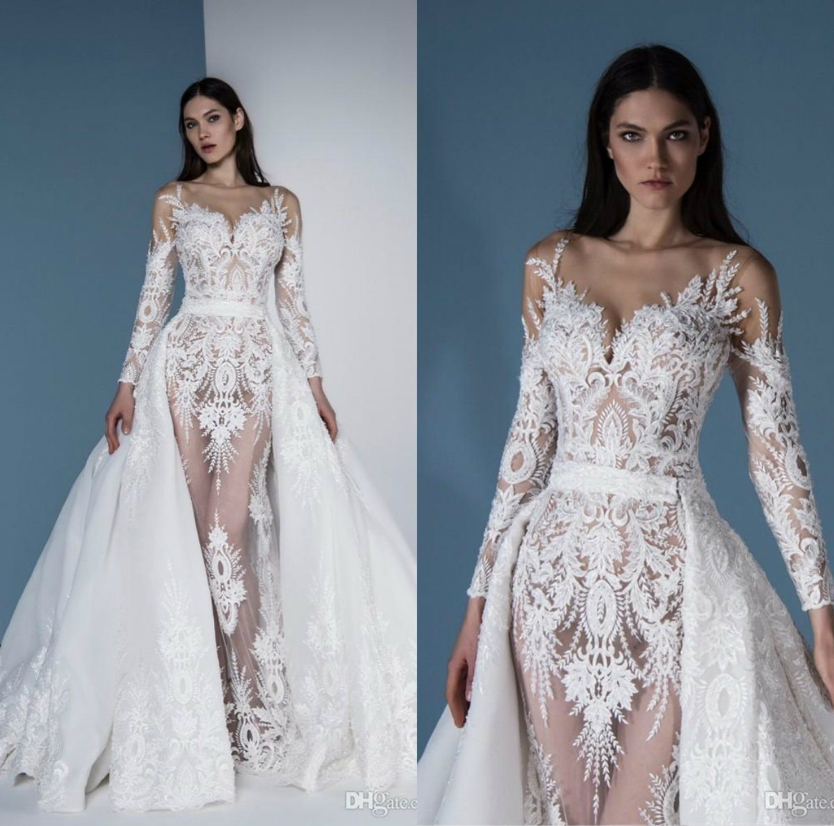 Elegant Mermaid Dresses Detachable Skirt Lace Appliqued Modest Vestidos De Novia Sweep Train Summer Country Wedding Dress