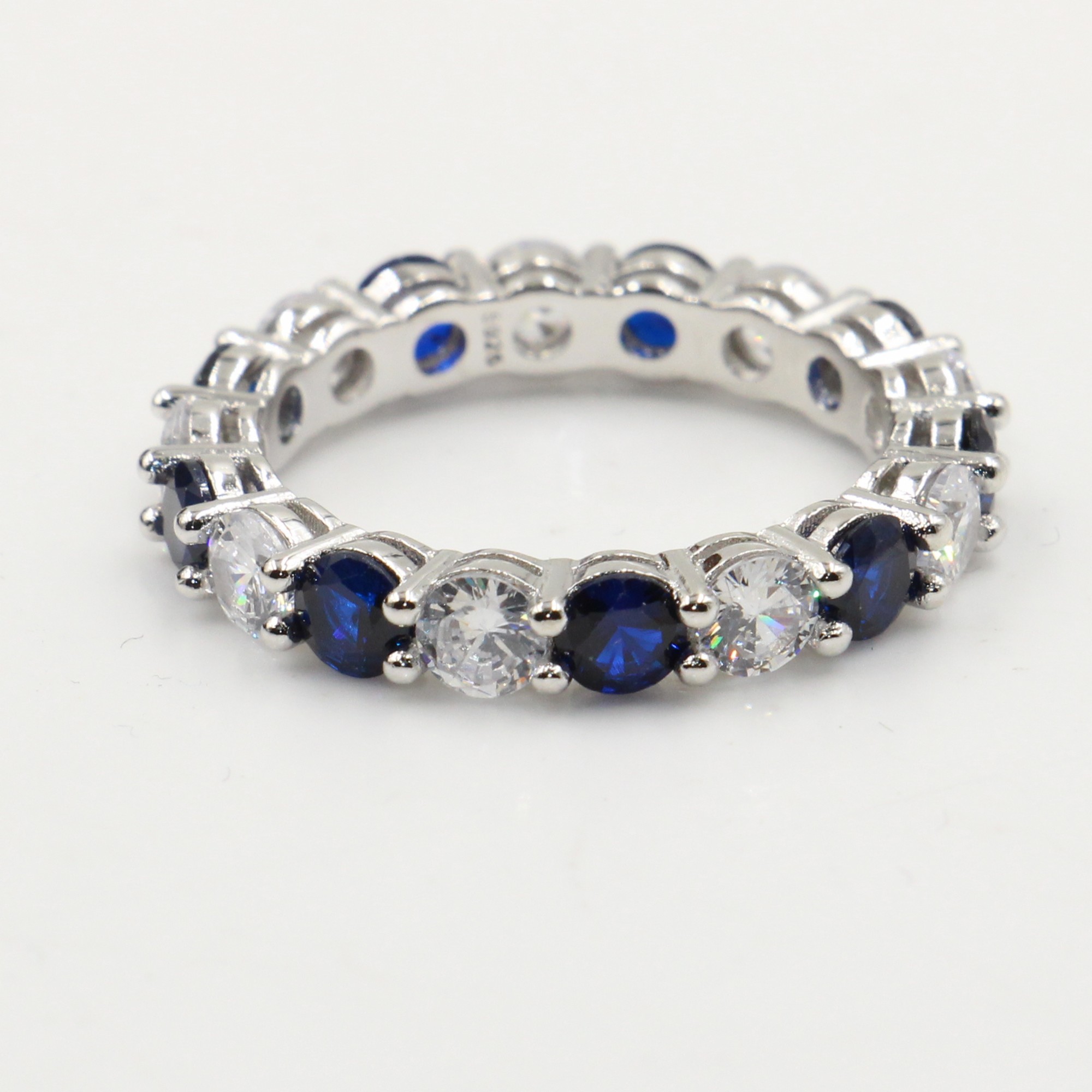 Wholesale Lots Of Stock Sparkling Fashion Jewelry Real 925 Sterling Silver Blue Sapphire CZ Diamond Stack Wedding Band Ring For Women