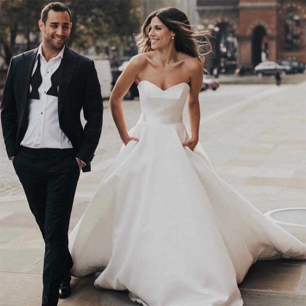 boho a line wedding dresses sweetheart backless satin bridal gowns sweep train plus size beach wedding dress