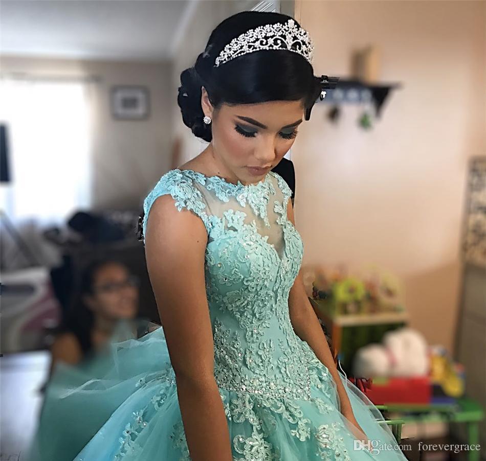 2019 Saudi Africa Quinceanera Dress Princess Puffy Sheer Ball Gown Sweet 16 Ages Long Girls Prom Party Pageant Gown Plus Size Custom Made