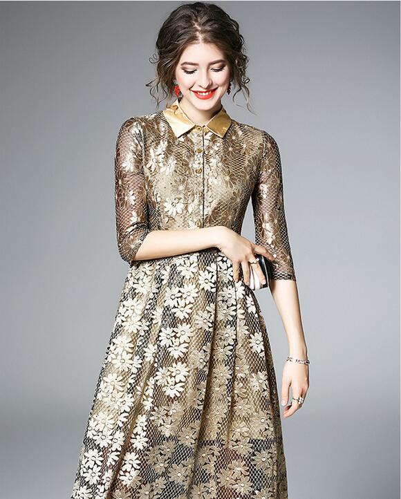 Hollow Embroidered Heavy Industry Sequined Lace A-Line Skirt 2018 Spring Lace 1/2 sleeve mini dresses with button A-line knee-length skirts, As the picture
Hollow Embroidered Heavy Industry Sequined Lace A-Line Skirt 2018 Spring Lace 1/2 sleeve mini dresses with button A-line knee-length skirts, As the picture