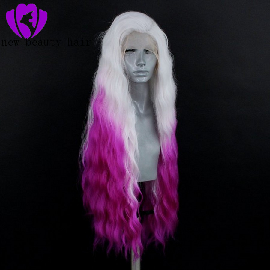 High Temperature Fiber Peruca Free Part Long water Wave Blonde Synthetic Lace Front Wig Costume Party style ombre purple wig for white women