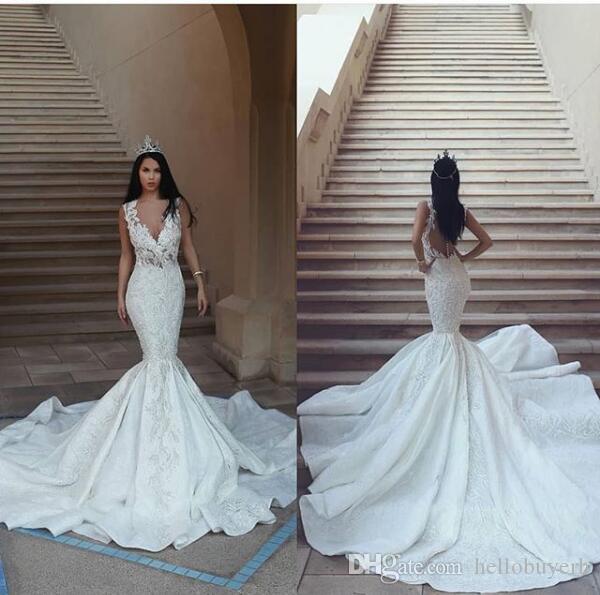 White Mermaid Lace Satin Backless Beach Princess Berta V Neck Wedding Dresses With Beads Sexy Vintage Bridal Gowns 2019, Gold
White Mermaid Lace Satin Backless Beach Princess Berta V Neck Wedding Dresses With Beads Sexy Vintage Bridal Gowns 2019, Gold