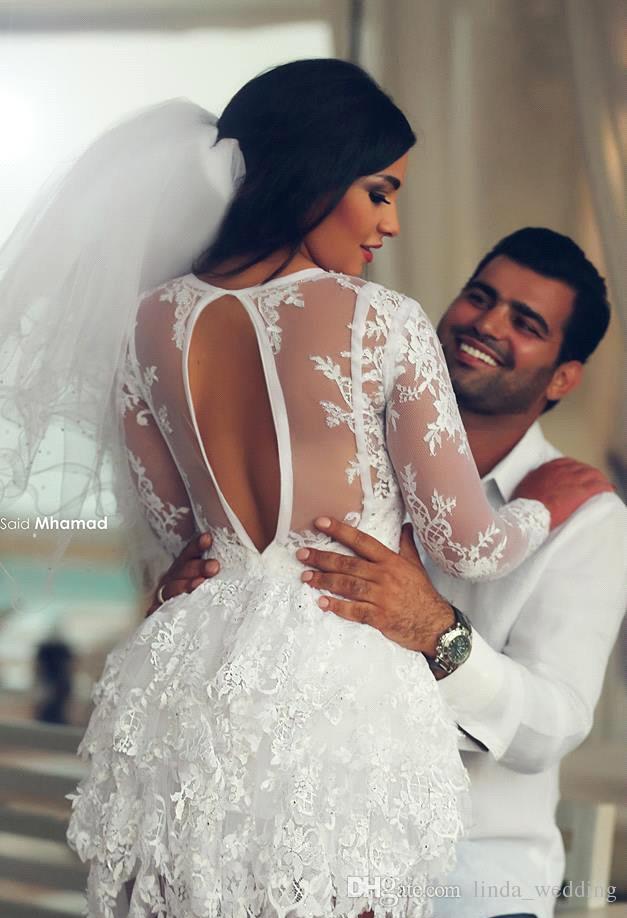 2019 Vintage Short Lace Wedding Dress Long Sleeves Arabic Juniors Sweet 15 Graduation Homecoming Cocktail Party Dress Plus Size Custom Made